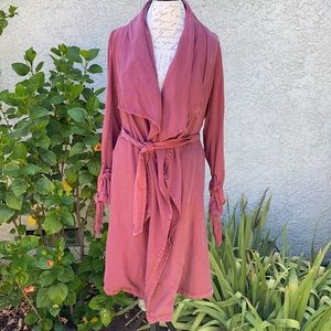 Max Jeans Maroon Pink Waterfall Drape Tencel Midi Trench Coat Cardigan Duster